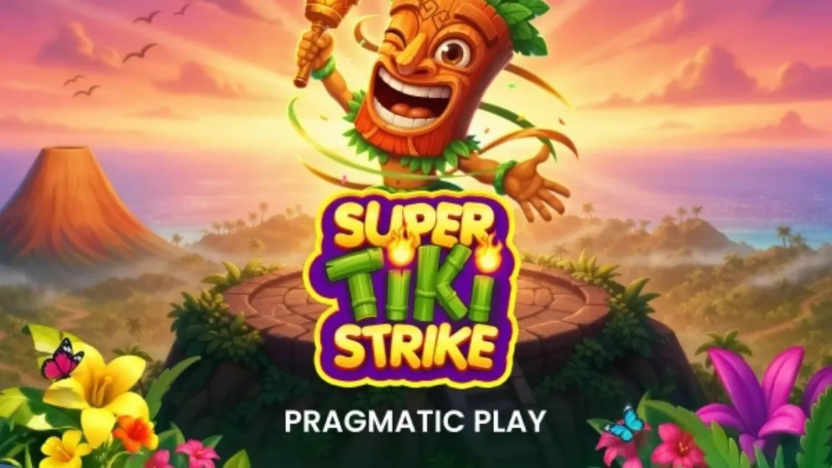 Tampilan visual slot Super Tiki Strike dengan tema pulau tropis